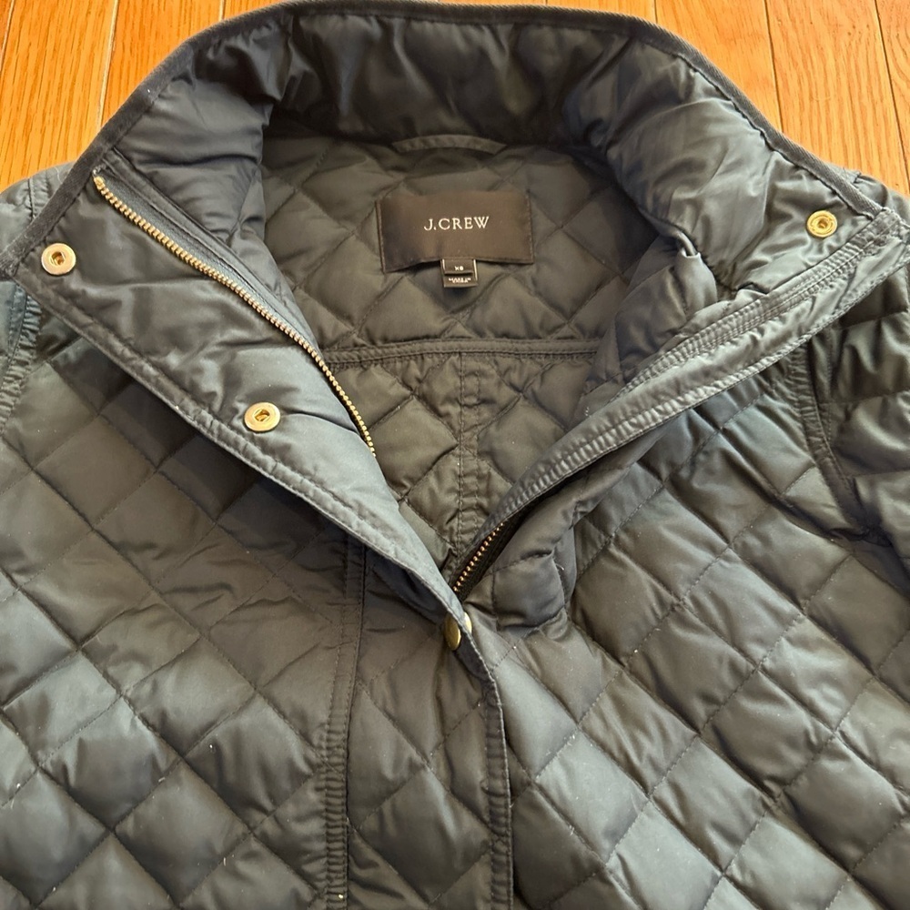 JCrew Quilted Puffer Jacket Full Zipper Snap Gold Button Front Womens XS Black - Picture 7 of 9